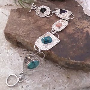Modernist Abstract Sterling & Semi Precious Stones Bracelet FRAN HARR California